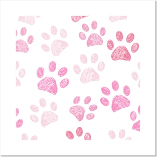 Pink doodle paw prints Posters and Art